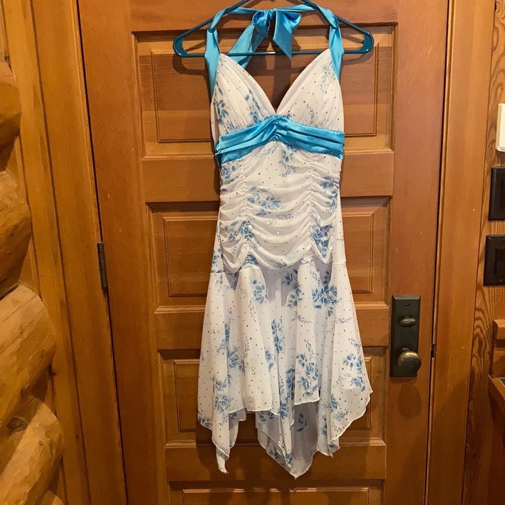 Sparkly blue and white DEB dress, knee length